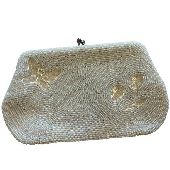Beaded Small Handbag Retro Clutch Indie Pinup 50s Vibes Madmen Era - Picture 1 of 6